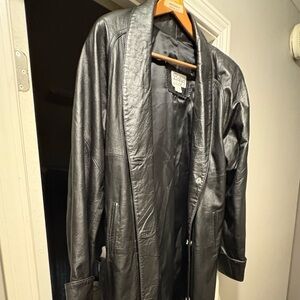 Women’s vintage, to the floor length 100% leather trench coat